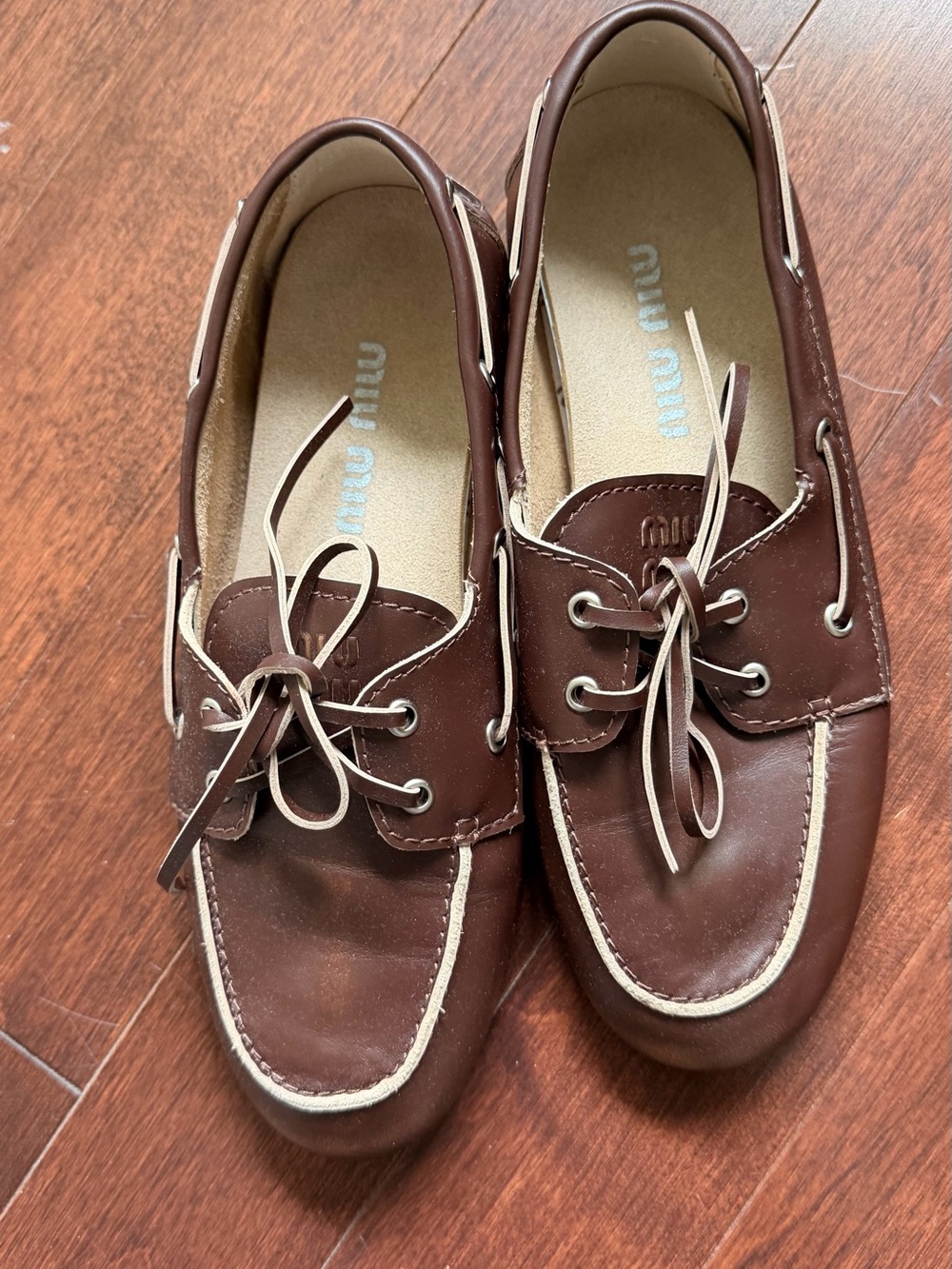 Miu Miu Brown Leather Boat Shoes